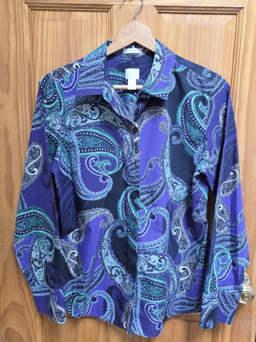 Chico's Purple and Teal Paisley Button-Down Shirt
